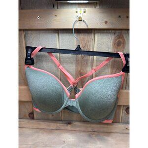 Victorias Secret Racerback Demi Bra 34DD Green & Pink